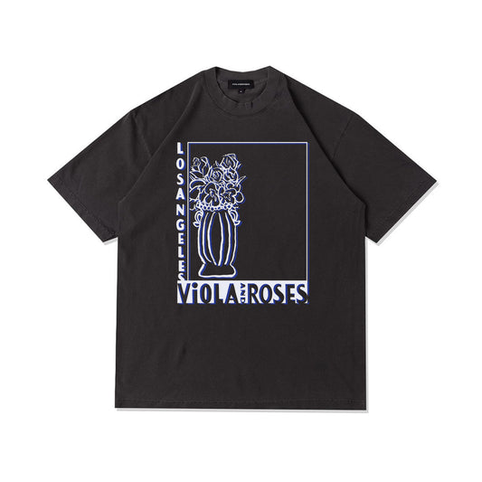 Viola and Roses Vase Tee Black