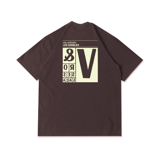 Viola and Roses V Block Tee  Brown